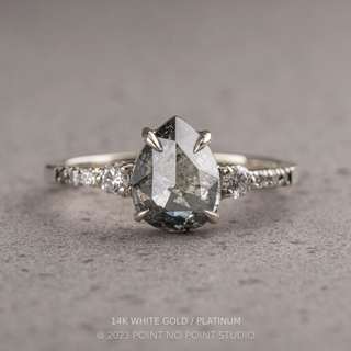 1.98 Carat Black Speckled Pear Diamond Engagement Ring, Ombre Eliza Setting, 14K Rose Gold