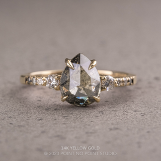 1.98 Carat Black Speckled Pear Diamond Engagement Ring, Ombre Eliza Setting, 14K Rose Gold