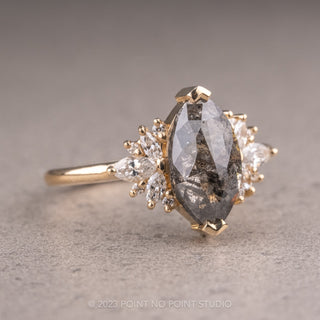 2.29 Carat Salt and Pepper Marquise Diamond Engagement Ring, Monarch Setting, 14K Yellow Gold