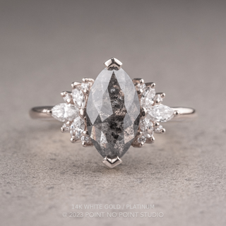 1.95 Carat Salt and Pepper Marquise Diamond Engagement Ring, Monarch Setting