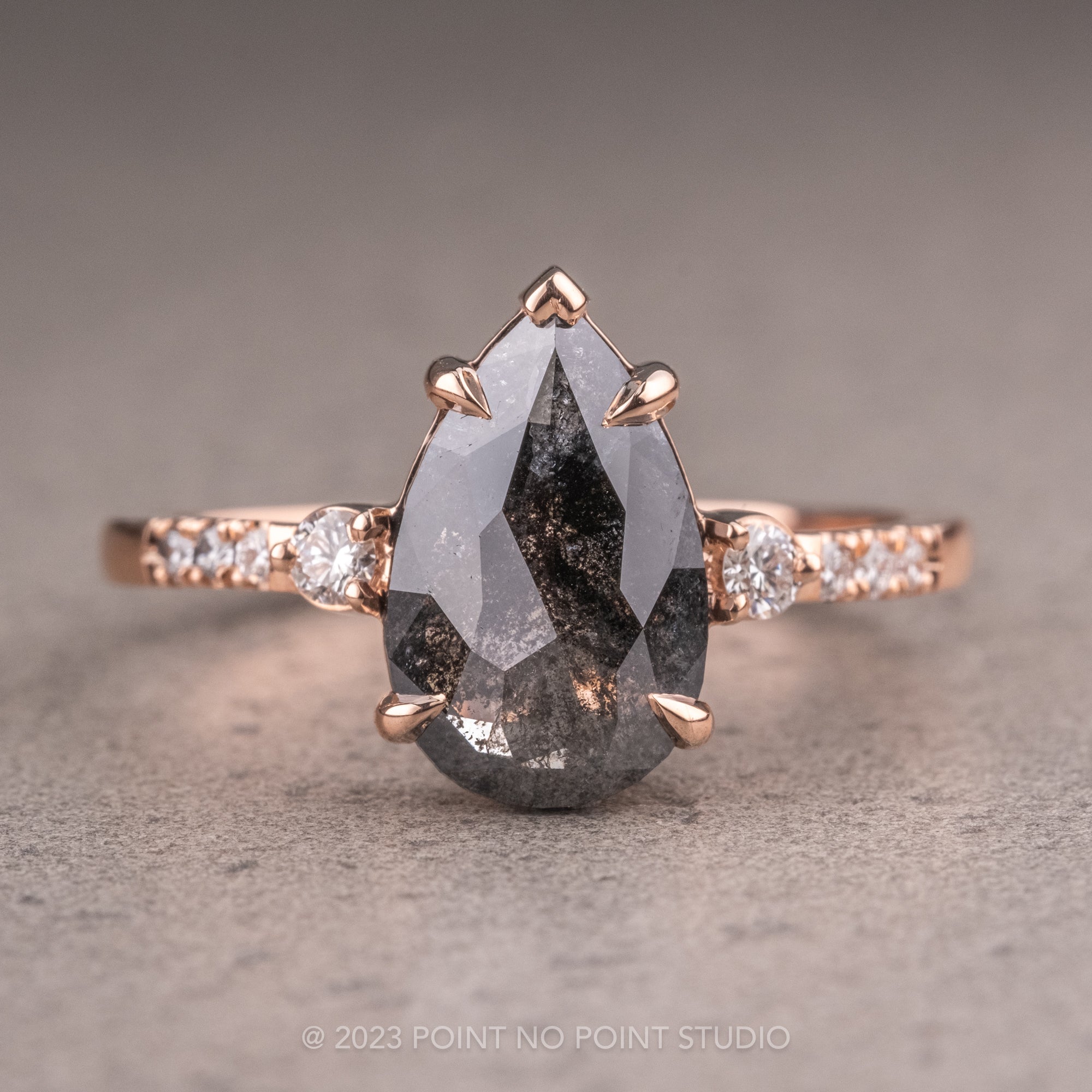 14K Rose Gold Black Diamond Pear Shaped Ring