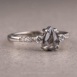 1.15 Carat Salt and Pepper Pear Diamond Engagement Ring, Eliza Setting, 14K White Gold