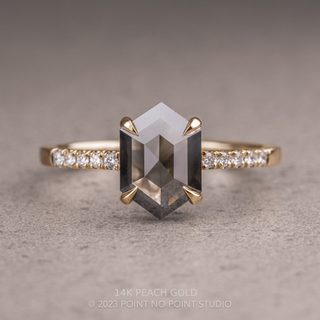 2 Carat Black Hexagon Diamond Engagement Ring, Jules Setting, Point No Point Studio. Available in a variety of metal types. Eco-friendly, Recycled Metals, Conflict Free.