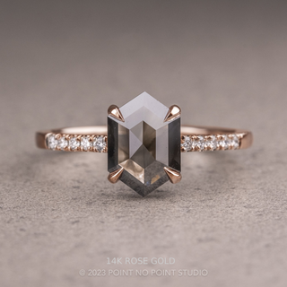 2 Carat Black Hexagon Diamond Engagement Ring, Jules Setting, Point No Point Studio. Available in a variety of metal types. Eco-friendly, Recycled Metals, Conflict Free.