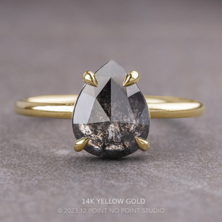 1.16 Carat Black Salt and Pepper Pear Diamond Engagement Ring, Jane Setting