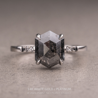 1.84 Carat Black Hexagon Diamond Engagement Ring, Ombre Jules Setting, Point No Point Studio. Available in a variety of metal types. Eco-friendly, Recycled Metals, Conflict Free.