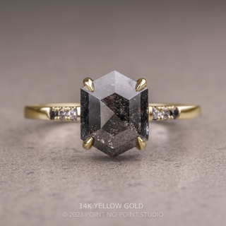 1.84 Carat Black Hexagon Diamond Engagement Ring, Ombre Jules Setting, Point No Point Studio. Available in a variety of metal types. Eco-friendly, Recycled Metals, Conflict Free.