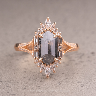 2.18 Carat Black Hexagon Diamond Engagement Ring, Amelia Setting, 14K Peach Gold