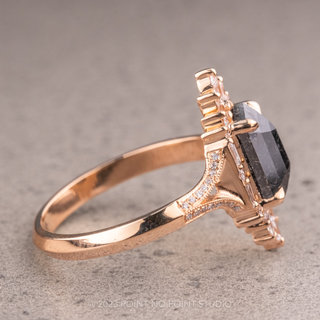 2.18 Carat Black Hexagon Diamond Engagement Ring, Amelia Setting, 14K Peach Gold
