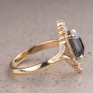 2.32 Carat Black Hexagon Diamond Engagement Ring, Amelia Setting, 14K Yellow Gold