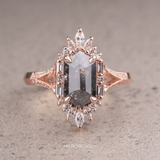 2.16 Carat Black Hexagon Diamond Engagement Ring, Amelia Setting