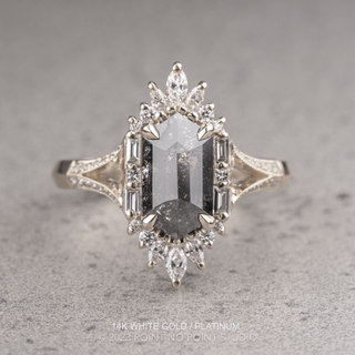 2.16 Carat Black Hexagon Diamond Engagement Ring, Amelia Setting