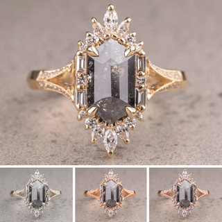 2.13 Carat Black Hexagon Diamond Engagement Ring, Amelia Setting