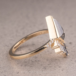 1.44 Carat Salt and Pepper Kite Diamond Engagement Ring, Bezel Salt and Pepper Wren Setting, 14K Yellow Gold