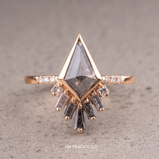 1.40 Carat Salt and Pepper Kite Diamond Engagement Ring, Bezel Salt and Pepper Wren Setting