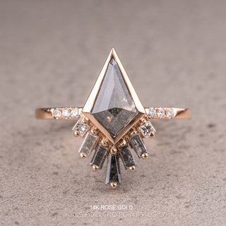1.40 Carat Salt and Pepper Kite Diamond Engagement Ring, Bezel Salt and Pepper Wren Setting