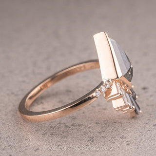 1.44 Carat Salt and Pepper Kite Diamond Engagement Ring, Bezel Wren Setting, 14K Rose Gold
