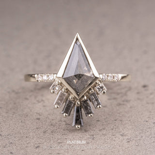 1.40 Carat Salt and Pepper Kite Diamond Engagement Ring, Bezel Salt and Pepper Wren Setting