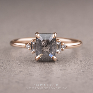 1.55 Carat Black Salt and Pepper Asscher Diamond Engagement Ring, Betty Setting, Point No Point Studio. Available in a variety of metal types. Eco-friendly, Recycled Metals, Conflict Free.