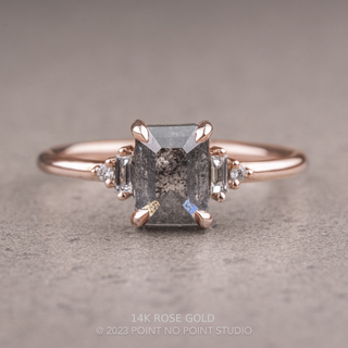 1.55 Carat Black Salt and Pepper Asscher Diamond Engagement Ring, Betty Setting, Point No Point Studio. Available in a variety of metal types. Eco-friendly, Recycled Metals, Conflict Free.