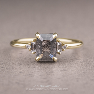 1.55 Carat Black Salt and Pepper Asscher Diamond Engagement Ring, Betty Setting, Point No Point Studio. Available in a variety of metal types. Eco-friendly, Recycled Metals, Conflict Free.