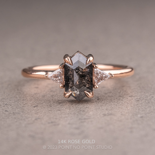 .92 Carat Black Salt and Pepper Hexagon Diamond Engagement Ring, Zoe Setting