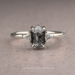 .92 Carat Black Salt and Pepper Hexagon Diamond Engagement Ring, Zoe Setting