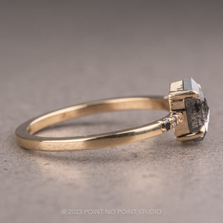 1 Carat Salt and Pepper Hexagon Diamond Engagement Ring, Ombre Jules Setting, 14K Yellow Gold