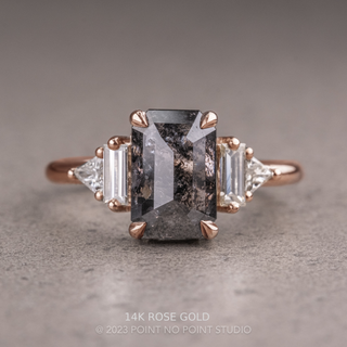 2.67 Carat Black Salt and Pepper Emerald Diamond Engagement Ring, Beatrice Setting