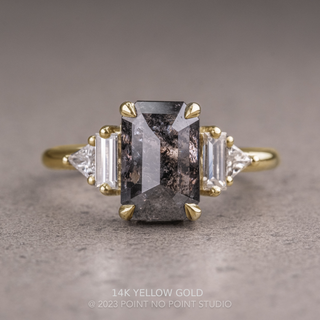 2.67 Carat Black Salt and Pepper Emerald Diamond Engagement Ring, Beatrice Setting