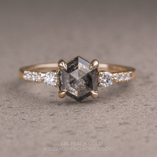 1.39 Carat Black Salt and Pepper Hexagon Diamond Engagement Ring, Eliza Setting