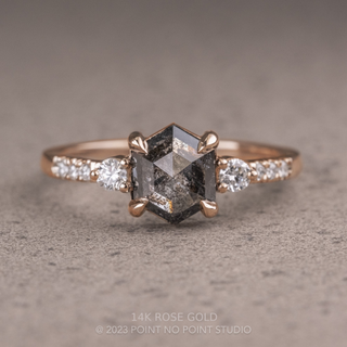 1.39 Carat Black Salt and Pepper Hexagon Diamond Engagement Ring, Eliza Setting