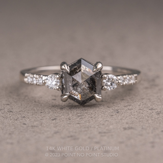 1.39 Carat Black Salt and Pepper Hexagon Diamond Engagement Ring, Eliza Setting