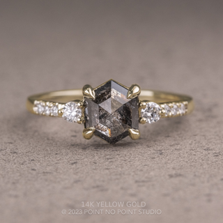 1.39 Carat Black Salt and Pepper Hexagon Diamond Engagement Ring, Eliza Setting