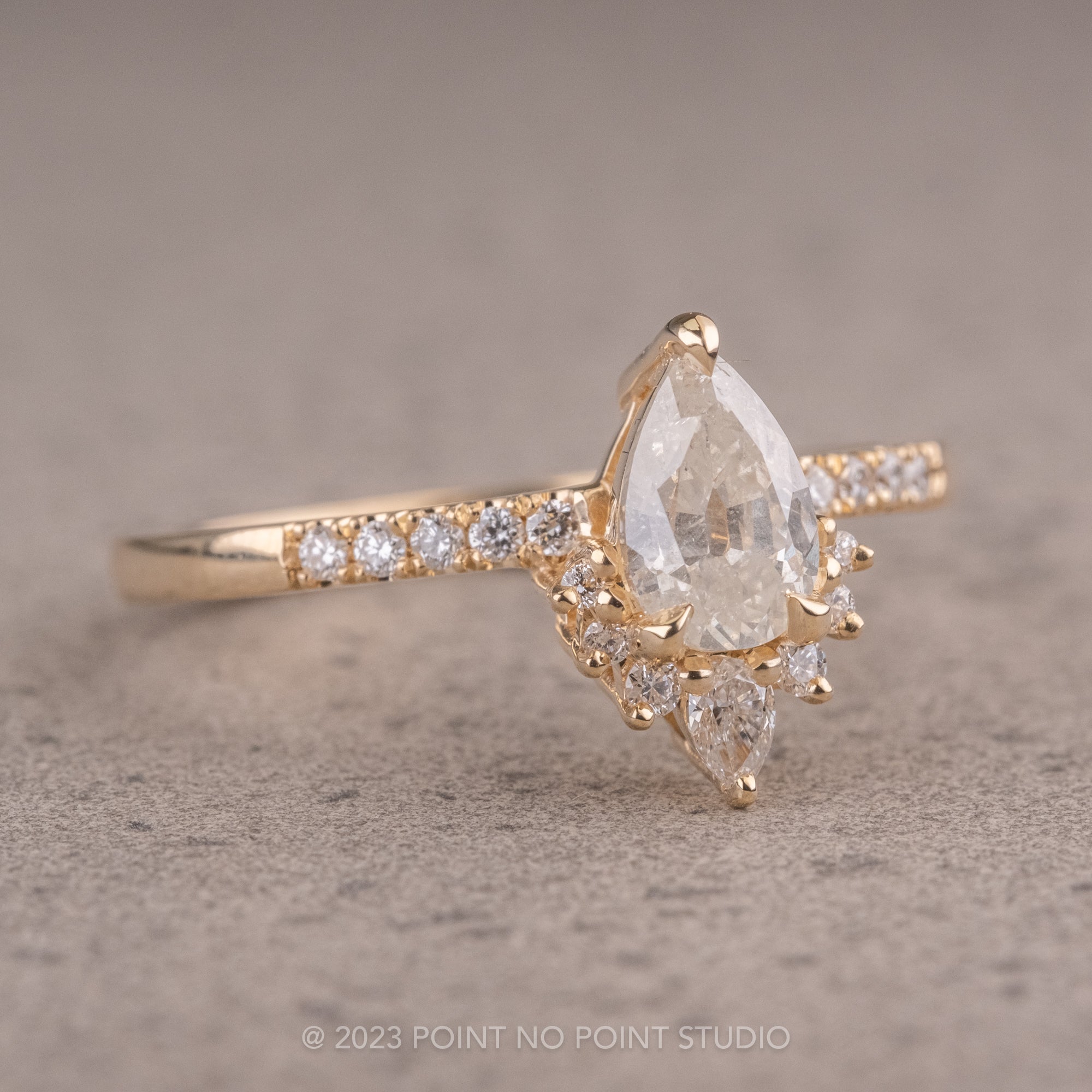 Icy White Pear Diamond Engagement Ring, Point No Point Studio 9.75