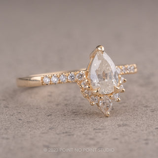 .89 Carat Icy White Pear Diamond Engagement Ring, Avaline Setting, 14K Yellow Gold