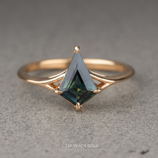 1.32 Carat Teal Kite Sapphire Engagement Ring, Split Shank Jane Setting
