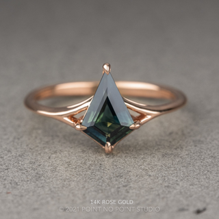 1.32 Carat Teal Kite Sapphire Engagement Ring, Split Shank Jane Setting