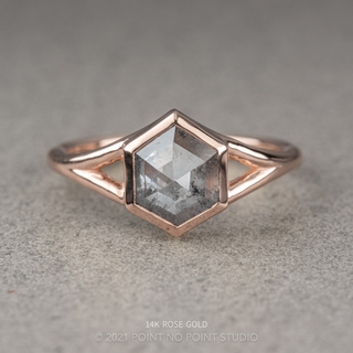 1.19 Carat Salt and Pepper Hexagon Diamond Engagement Ring, Bezel Jane Setting