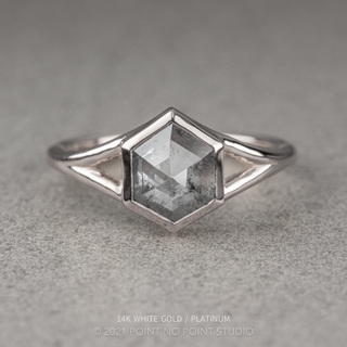 1.19 Carat Salt and Pepper Hexagon Diamond Engagement Ring, Bezel Jane Setting