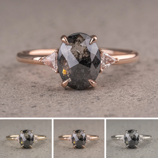1.77 Carat Black Oval Diamond Engagement Ring, Zoe Setting