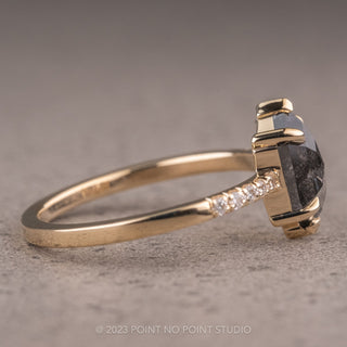 1.91 Carat Salt and Pepper Hexagon Diamond Engagement Ring, Jules Setting, 14K Yellow Gold