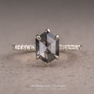 1.94 Carat Black Speckled Hexagon Diamond Engagement Ring, Sirena Setting