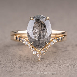 2.25 Carat Salt and Pepper Oval Diamond Engagement Ring, Basket Jane Setting, 14k Yellow Gold