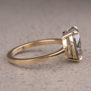 2.25 Carat Salt and Pepper Oval Diamond Engagement Ring, Basket Jane Setting, 14k Yellow Gold