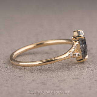 1.13 Carat Salt and Pepper Shield Diamond Engagement Ring, Zara Setting, 14K Yellow Gold
