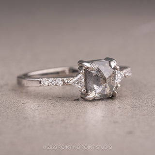 1.35 Carat Salt and Pepper Asscher Shaped Diamond Engagement Ring, Eliza Setting, 14K White Gold
