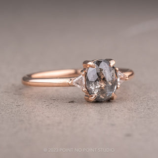 1.03 Carat Salt and Pepper Oval Diamond Engagement Ring, Zoe Setting, 14K Rose Gold