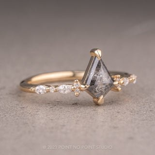 .85 Carat Salt and Pepper Kite Diamond Engagement Ring, Astrid Setting, 14K Yellow Gold