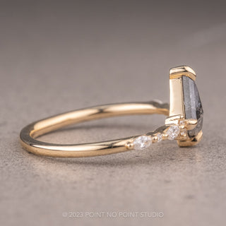 .85 Carat Salt and Pepper Kite Diamond Engagement Ring, Astrid Setting, 14K Yellow Gold